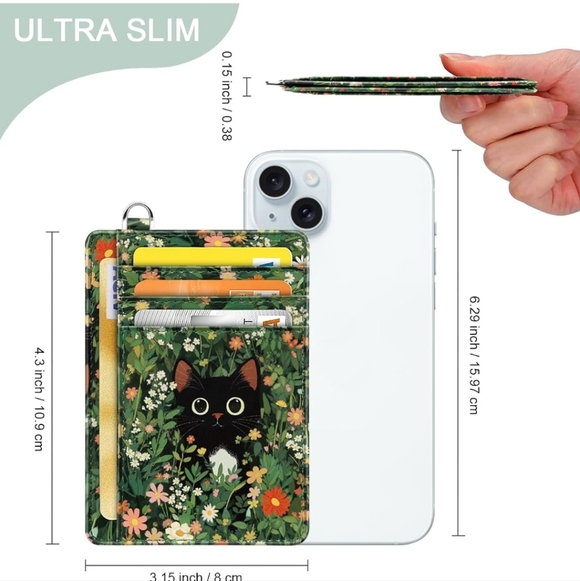 Floral Cat Wallet with Card Slots - Picture 4 of 7